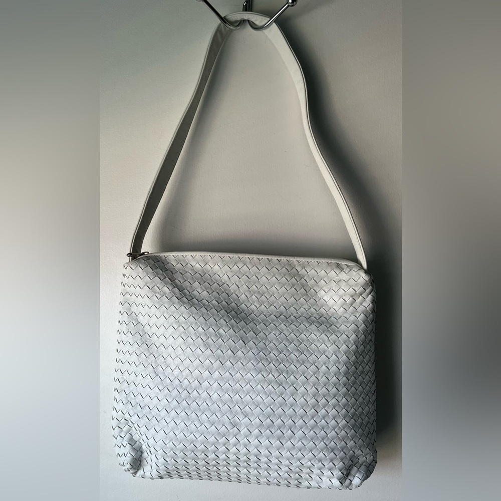 🌸Vintage Ganson San Francisco White Leather Woven Hobo